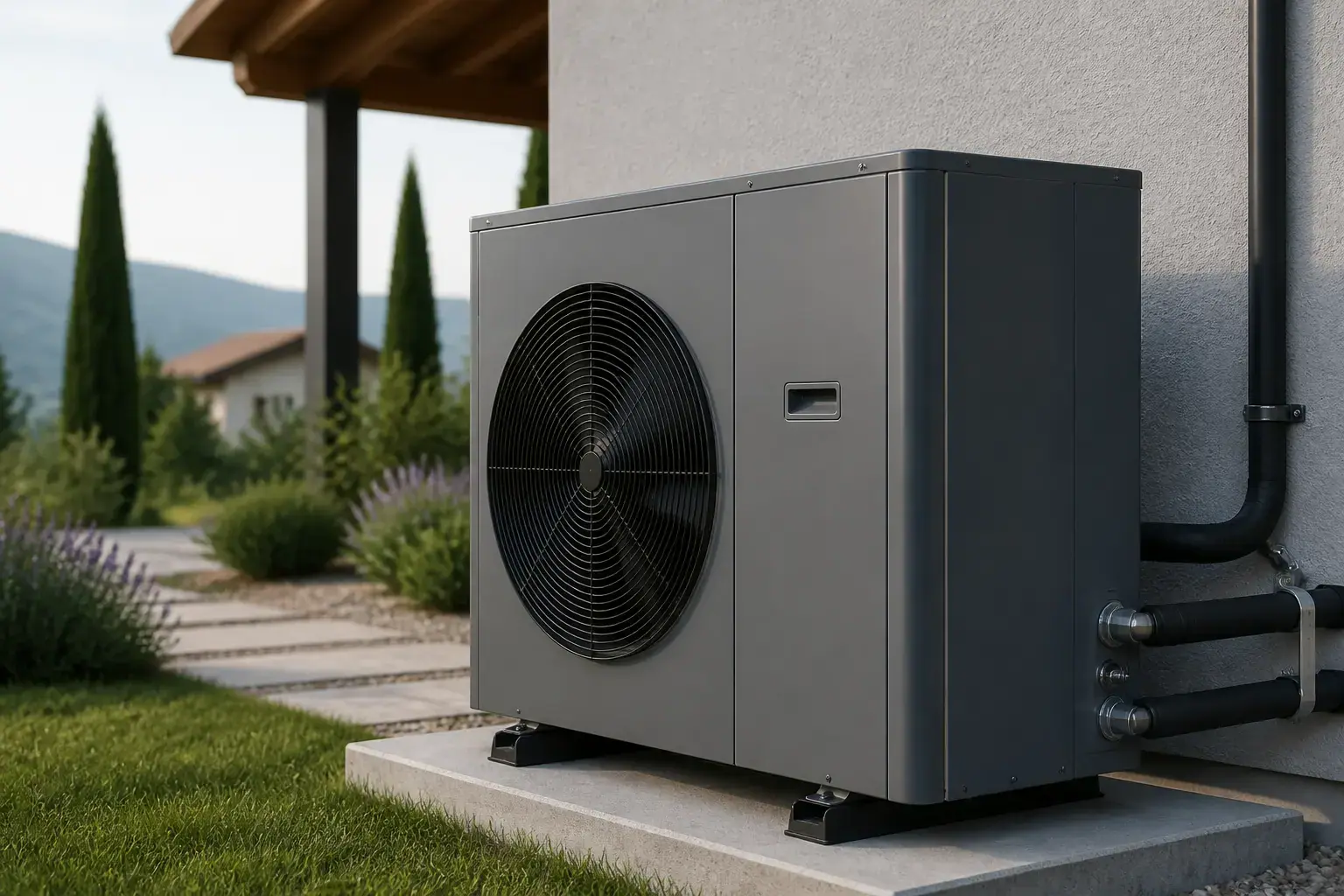 L'unità esterna di una pompa di calore appena installata