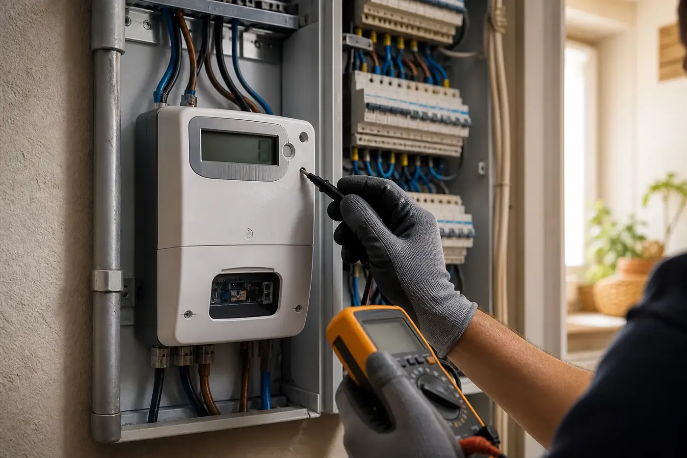 Un tecnico controlla il quadro elettrico di un'attivit&agrave;